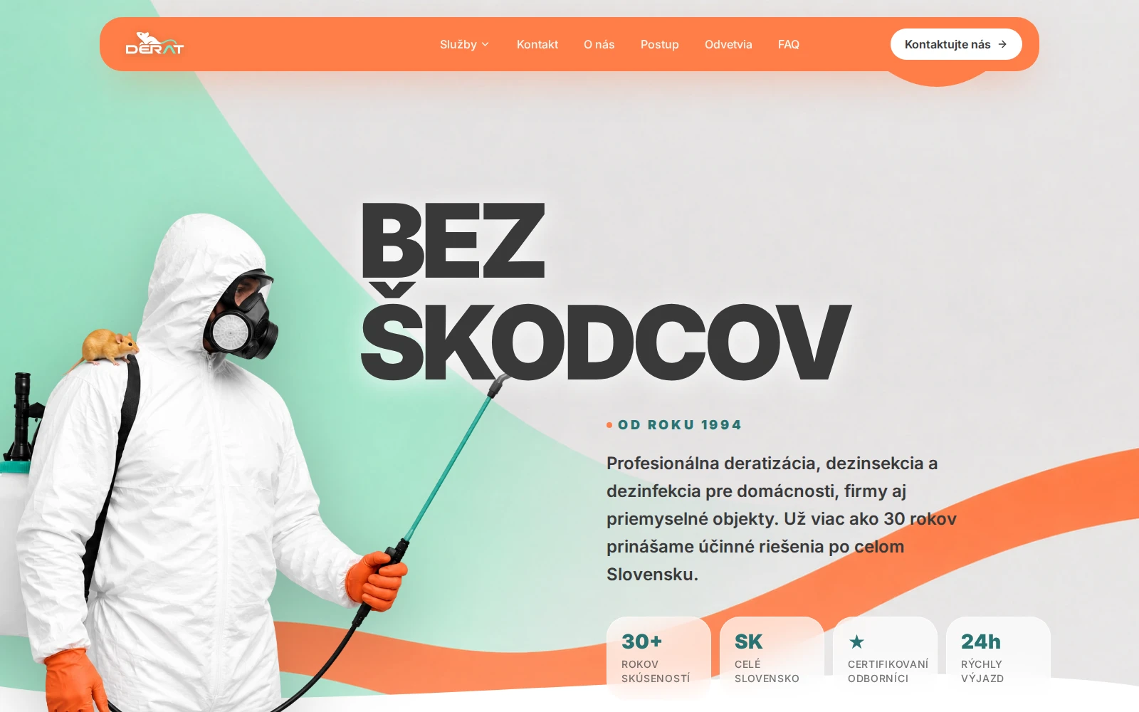 Domovská stránka reálne nasadeného webu DERAT